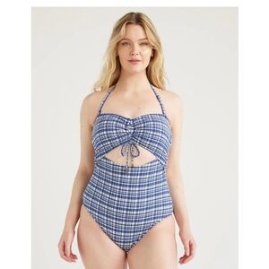 Time and Tru Women's and Women's Plus Cutout Seersucker One Piece Swimsuit